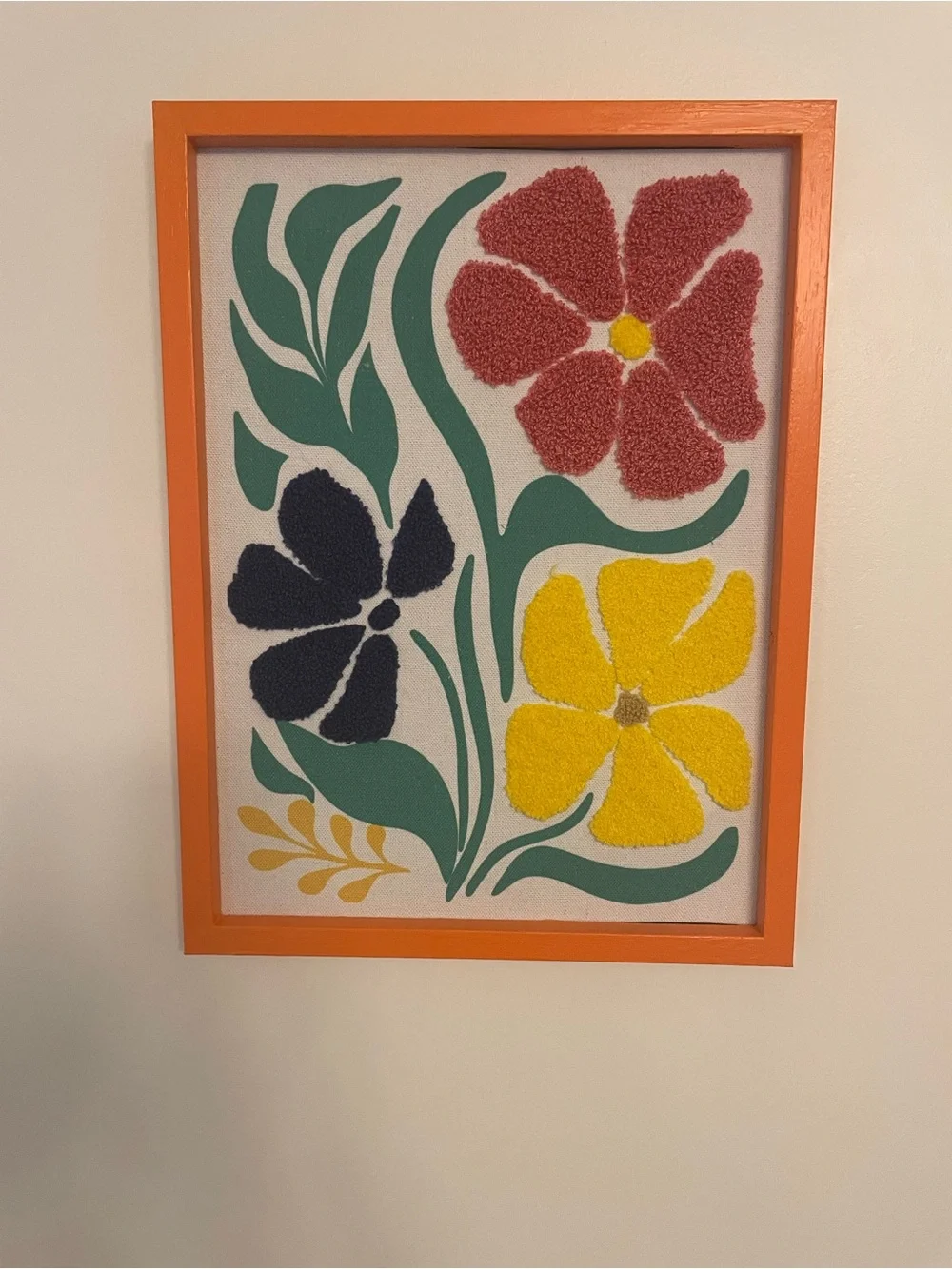 Colorful Floral Tufted Wall Art - Orange Frame 16X 12 Retro Vibes Colorful